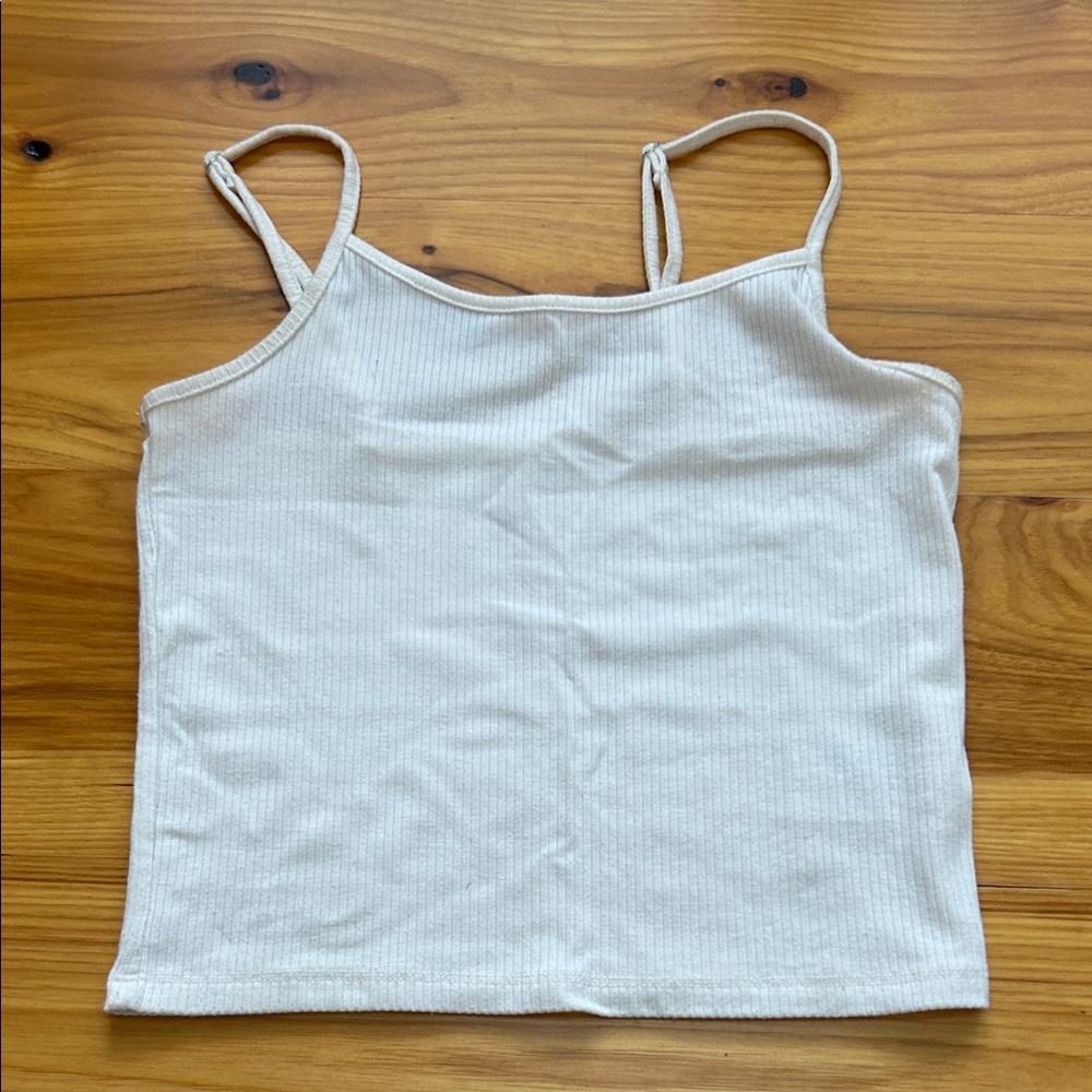 American Eagle Women's Cream Ribbed Tank Top